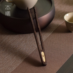 Teak wood brass tea tongs wooden tea cup tongs creative tea tweezers cup holder anti-slip direct factory wholesale