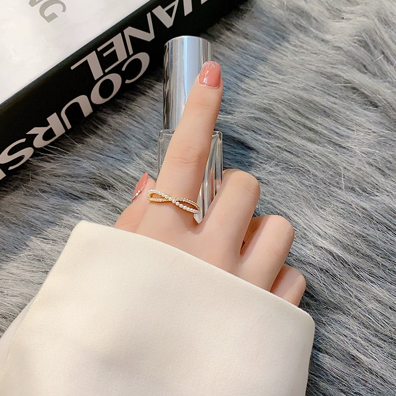 Ring from pearl, small design zirconium, light luxury style, high-quality style, on index finger