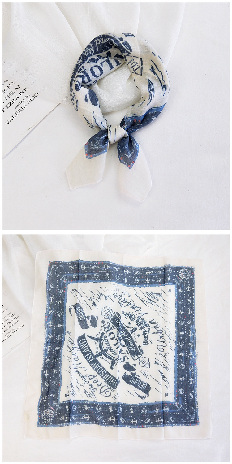 50g Weight Silk Scarf Classification Travel Occasion Unisex Gender Printing Design Sweet Style Grey&Pink, Grey, White, Purple, Green, Blue, Camel, Yellow, Black Color Cotton Linen Small Square Scarf 21