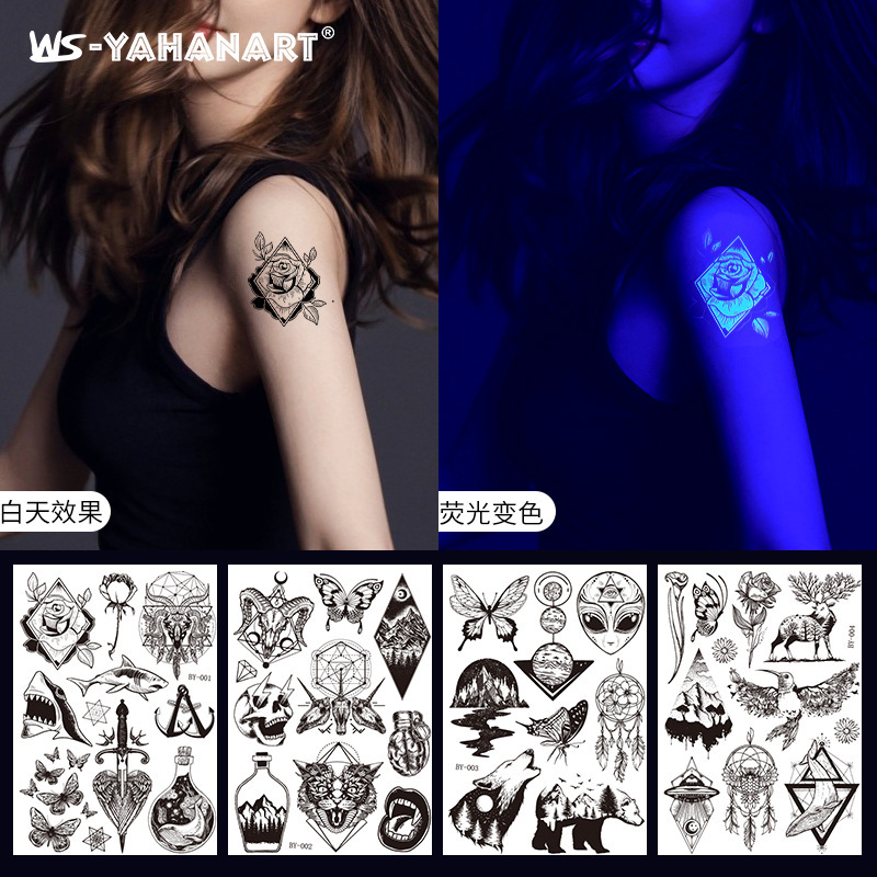 Diablo Fluorescent Color-Changing Tattoo Sticker Luminous Flower Arm Waterproof Adult Tattoo Sticker Trendy Bar Animal Sticker