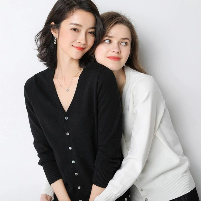 Spring soft long-sleeve, cardigan, sweater, jacket, V-neckline, oversize