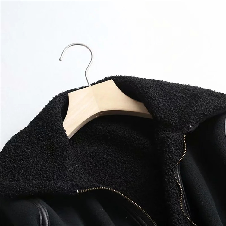 Fall/winter lapel collar short pure color zipper coat NSLD11574