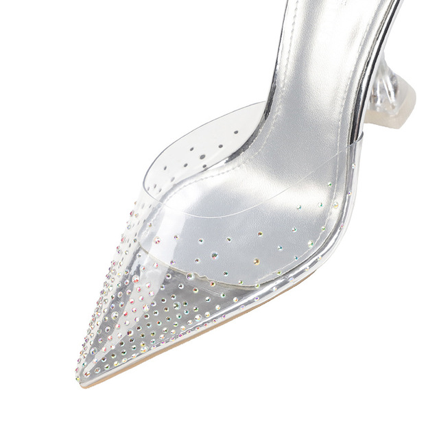 Sexy pointed shallow high heels transparent sexy rivet sandals