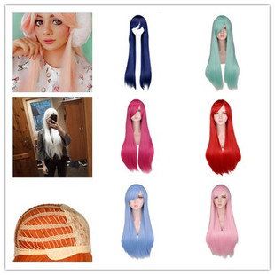Long straight hair wig hot color animation Europe and the United States cosplay wig paper net matte silk cross-border supply