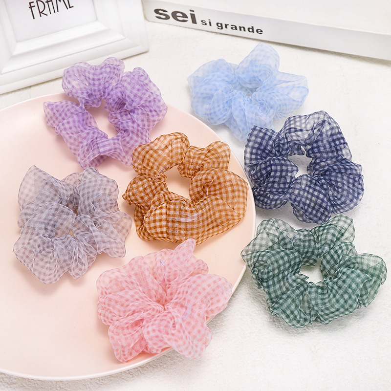 Mesh Plaid Hair Rope Large Intestine Hair Ring Ball Head Rubber Band Tie Hair Scrunchies Wholesale Nihaojewelry display picture 13