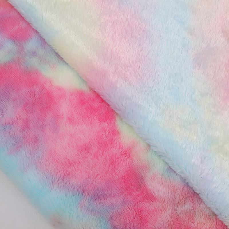 厂家直销兔毛扎染 PV扎染  女童装外套鞋帽毛绒玩具面料