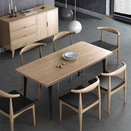 简约现代铁艺实木餐桌 家用客厅长方形餐桌椅组合餐厅桌子