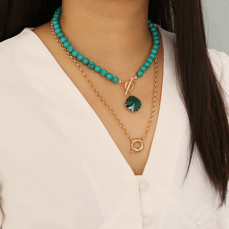 natural stone semi-precious stone multi-layer necklace