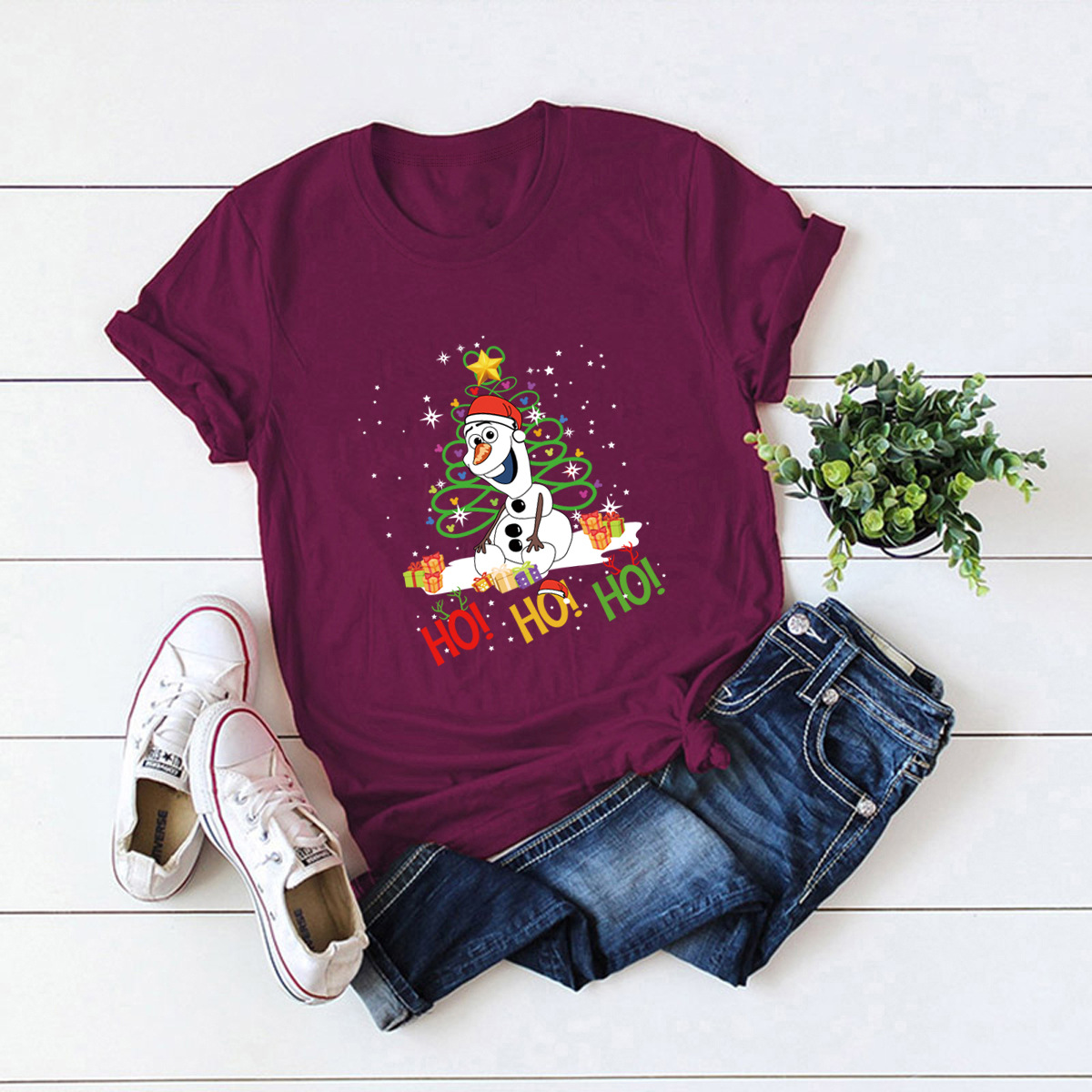 short-sleeved t-shirt women s top Merry Christmas Christmas snowman print NSSN4164