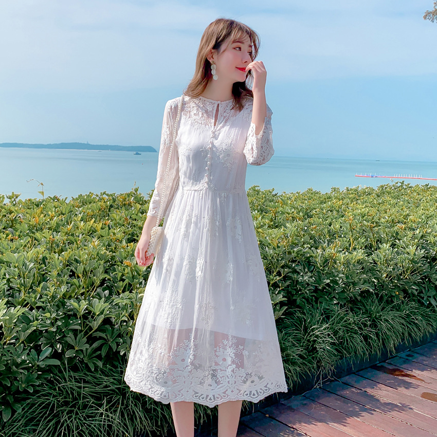 Lace Embroidery Silk Dress