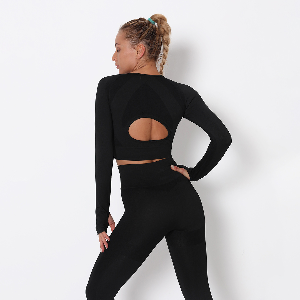 sexy belly tight-fitting quick-drying long-sleeved fitness T-shirt NSNS11016