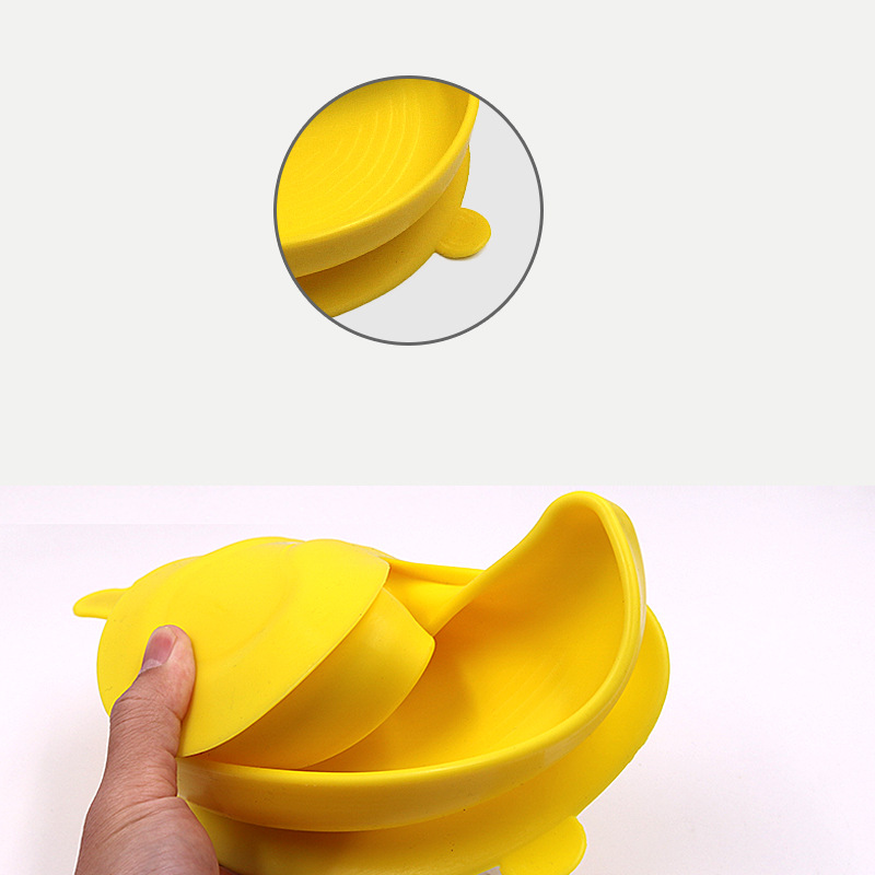 New Silicone Dinner Plate Children's Dinner Plate Suction Cup One-piece Partition Tableware Baby Yellow Duck Complementary Food Bowl Non-slip Drop