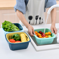 Household Double Layer Drain Basket Kitchen Use for Washing Vegetables and Fruits with Lid Dustproof Square Drain Storage Basket for Printing