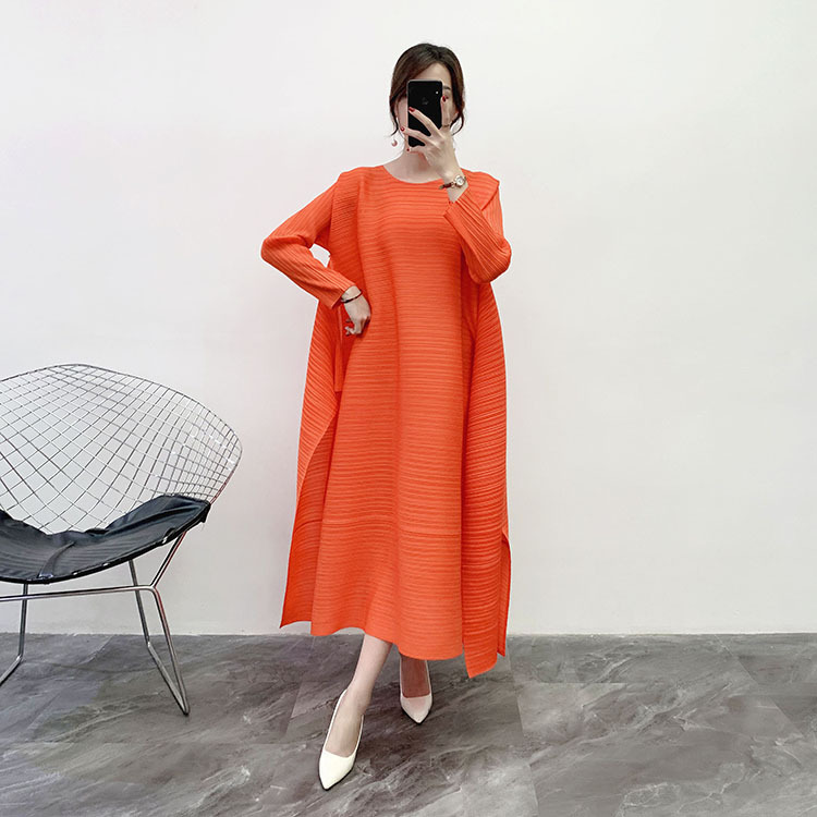 Pleated Dress Spring New Solid Color Large Over-the-Knee Ankle Long Dress