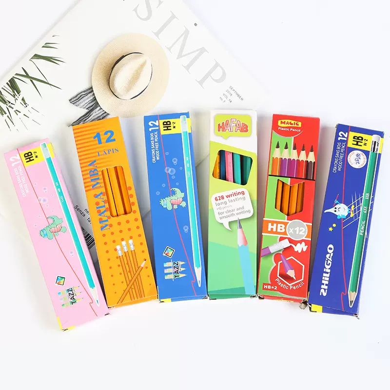 无木铅笔套装 不易断六角HB带橡皮头彩笔纸盒装彩 绘铅笔logo批发
