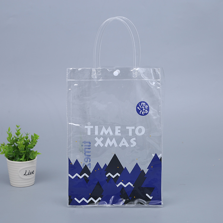 厂家定 制pvc手提袋透明按扣塑料袋通用化妆品包装袋定 做pvc袋子