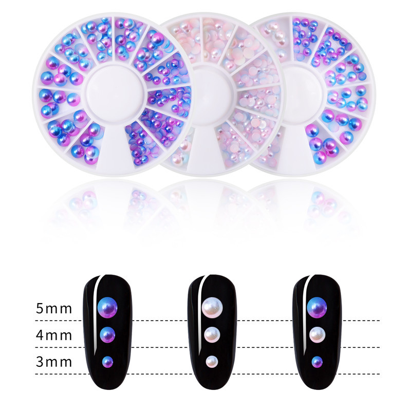 Cruz-frontera decoración de uñas sirena gradiente de color mágico perla diamante placa media superficie perla joyería de uñas