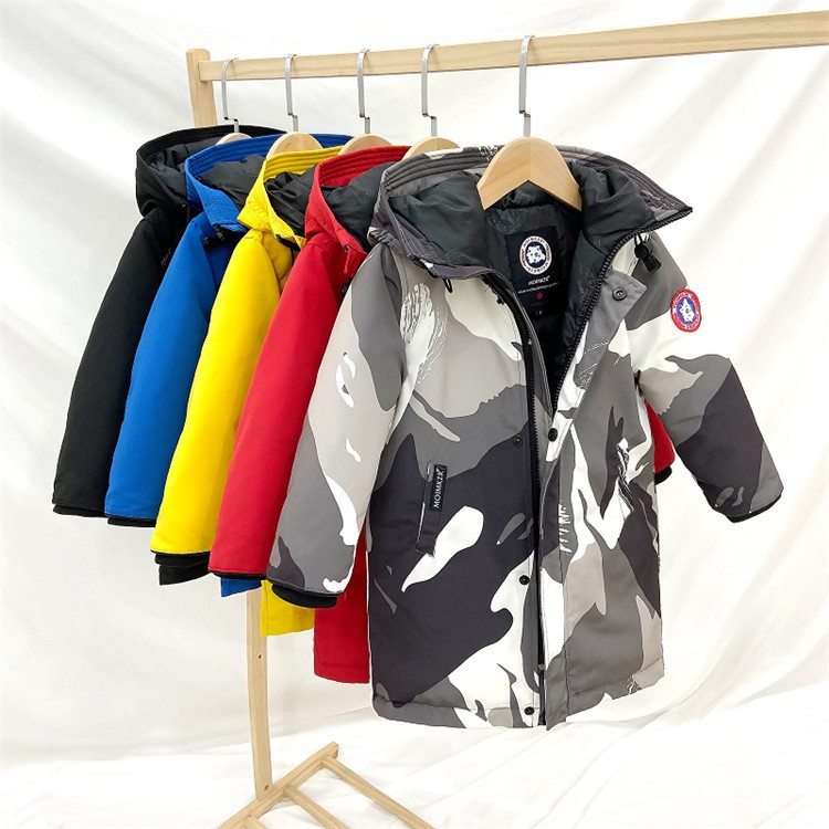 factory Direct selling Same item Mid length version children Hooded Down Jackets Windbreak waterproof camouflage Boy girl wholesale