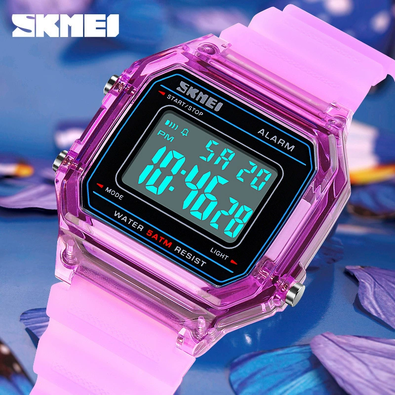 Fashionable transparent plastic universal square digital watch, Korean style, with LED display