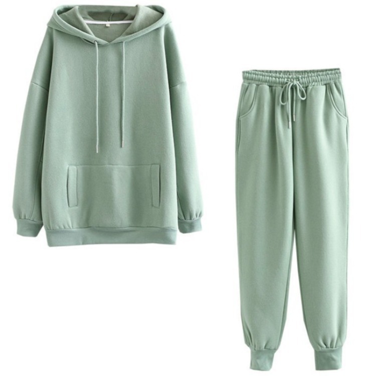 Damen neue Mode lässig plus Samt verdickte Kapuze Damen Sweatshirt lose Top Hosen Anzug_voghion.com