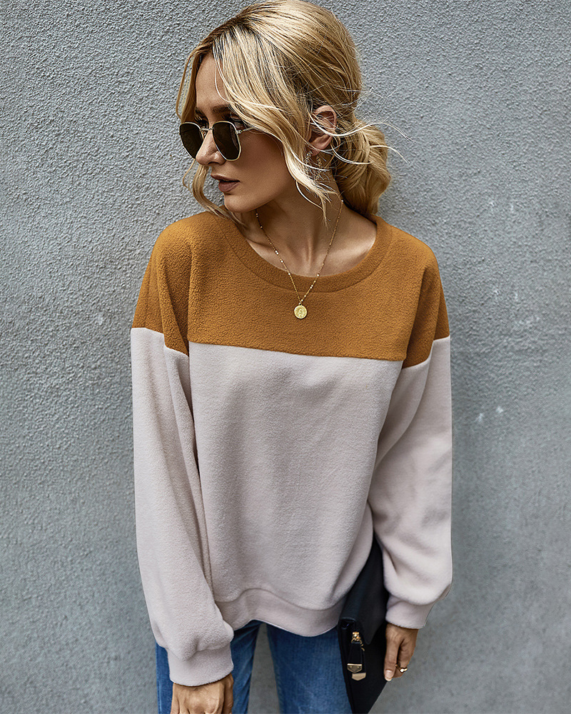simple color matching sweatershirt long-sleeved Top wholesale NSKA295