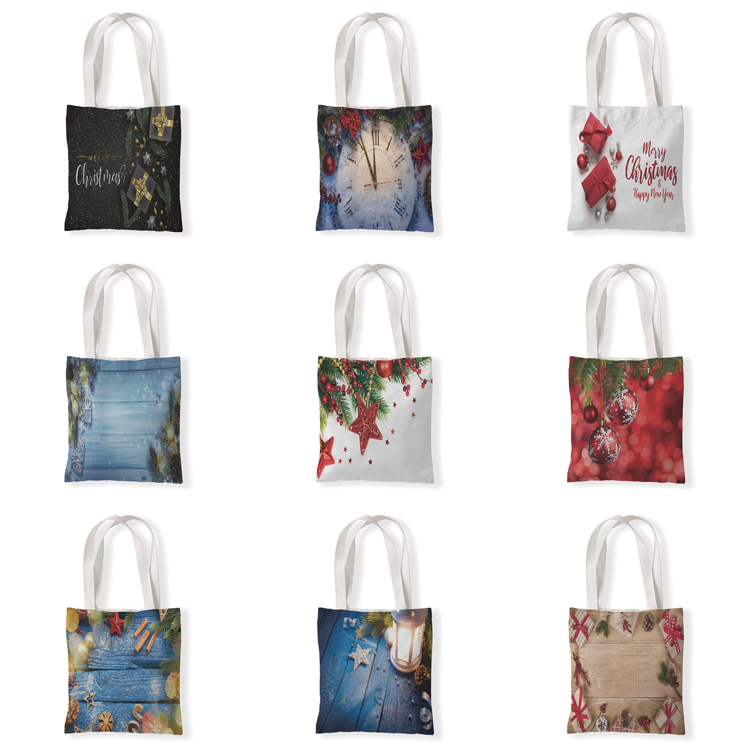 圣诞节创意图案帆布材质单肩袋学生手拎包休闲零钱袋购物袋百搭包