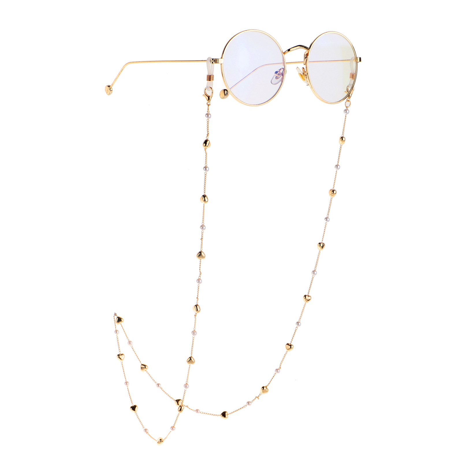 Hot Section Fashion Simple Golden Pearl Peach Heart Glasses Rope Glasses Chain Wholesale Nihaojewelry display picture 4