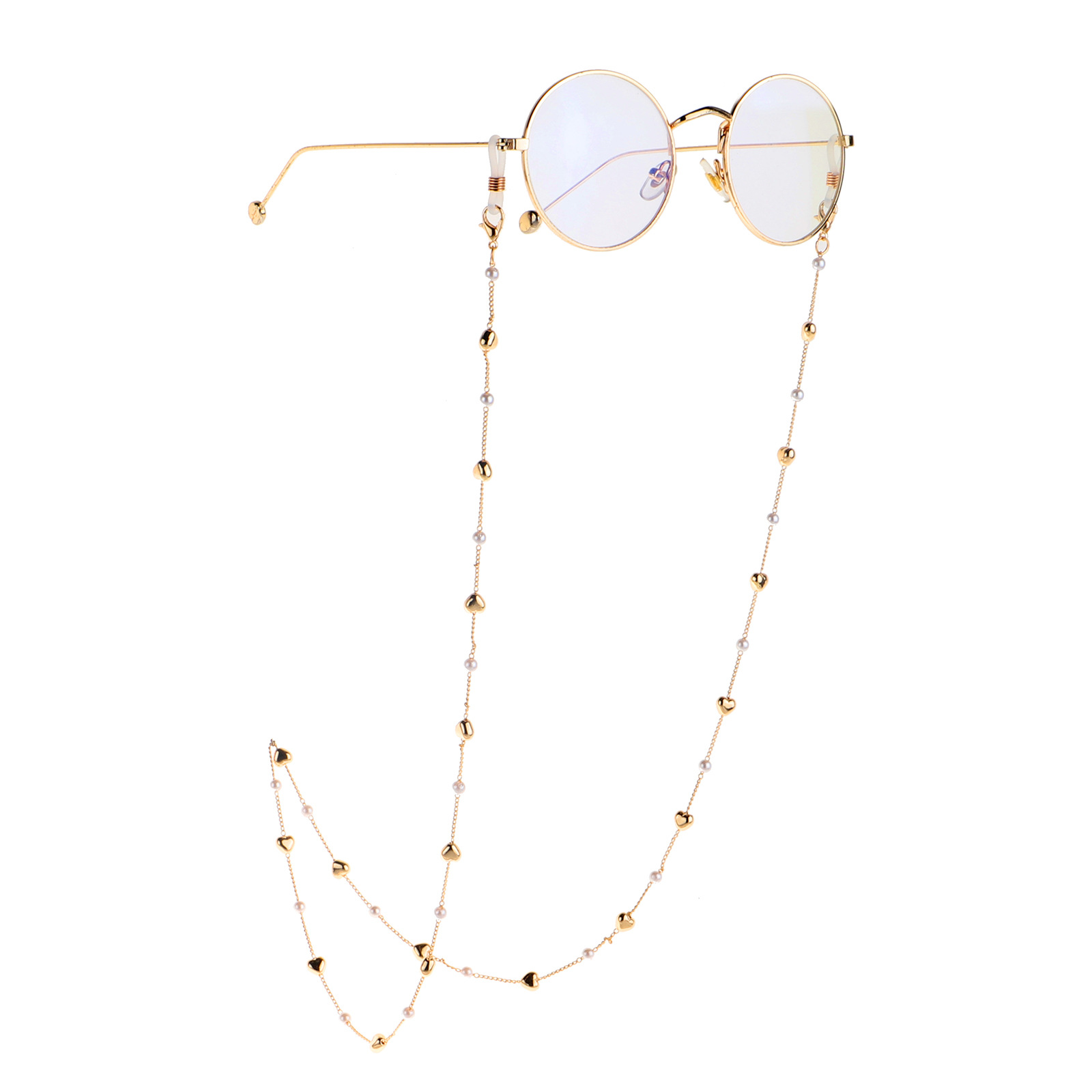 25g Weight Metal Material Hot Section Fashion Simple Golden Pearl Peach Heart Glasses Rope Glasses Chain Wholesale Nihaojewelry 3