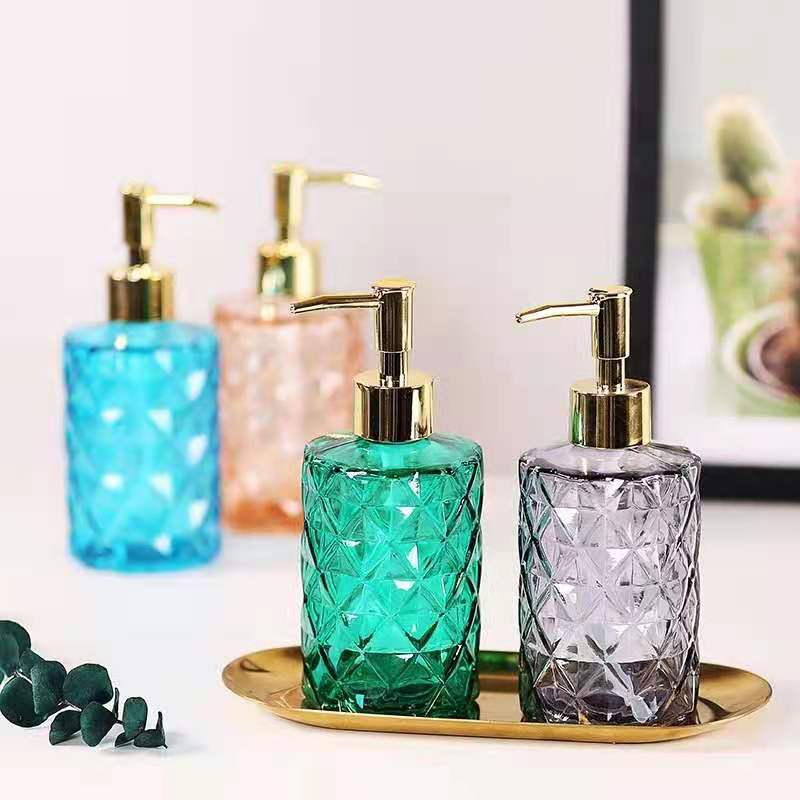 北欧乳液复古墨绿玻璃洗手液按压瓶乳液瓶凹凸纹理分装液沐浴露瓶