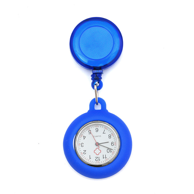 Reloj de enfermera de hebilla fácil de tirar Reloj colgante portátil de enfermera de hospital dial redondo puntero luminoso reloj de pecho retráctil reloj de bolsillo para hombres y mujeres
