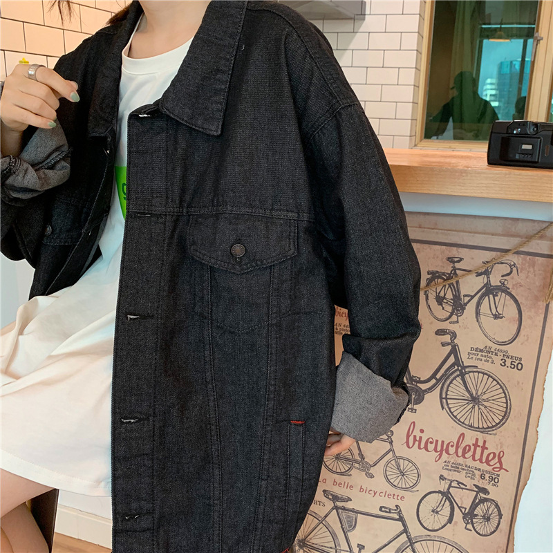 Neuheiten Frühjahr/Herbst 2022: Trendige, lockere Oversize-Jeansjacke im BF-Style mit langen Ärmeln im Retro-Look für Damen_voghion.com