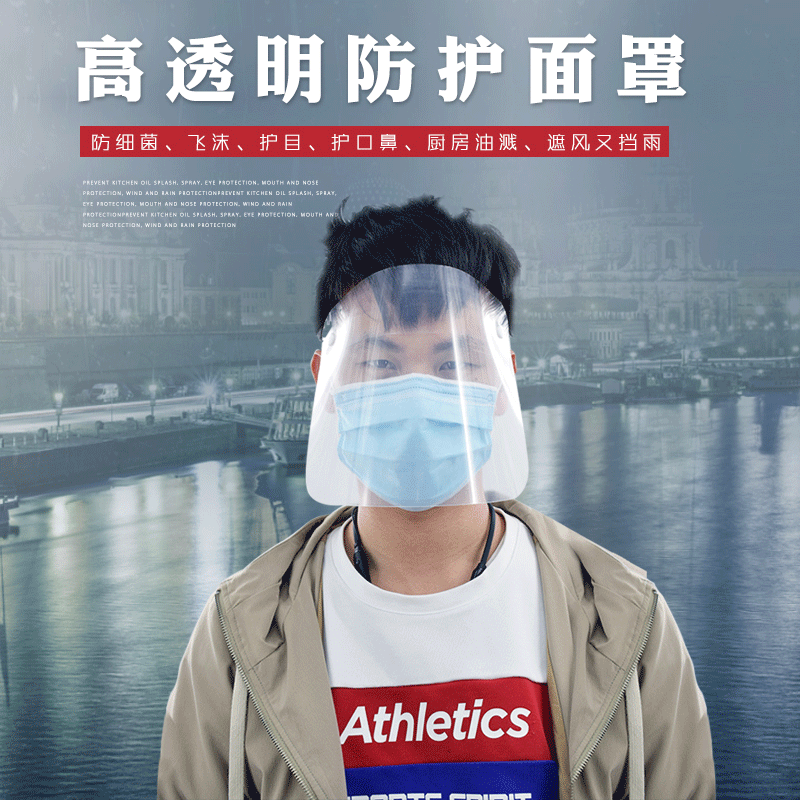 防雾防护面罩户外防风面罩透明防飞沫飞溅防护面屏防疫保护面罩|ms