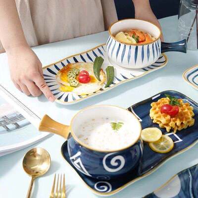 日式早餐餐具一人食套装网红ins盘子创意精致带手柄早餐燕麦碗|ms