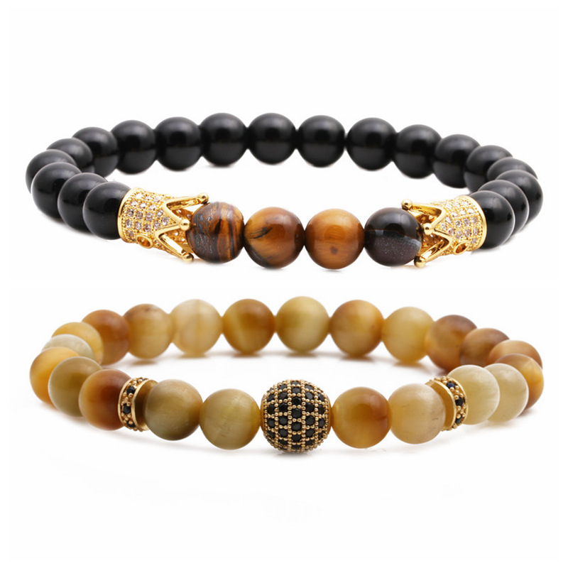 New Bracelet Tiger's Eye Frosted Stone Crown Diamond Ball Beaded Bracelet Set Wholesale Nihaojewelry display picture 12