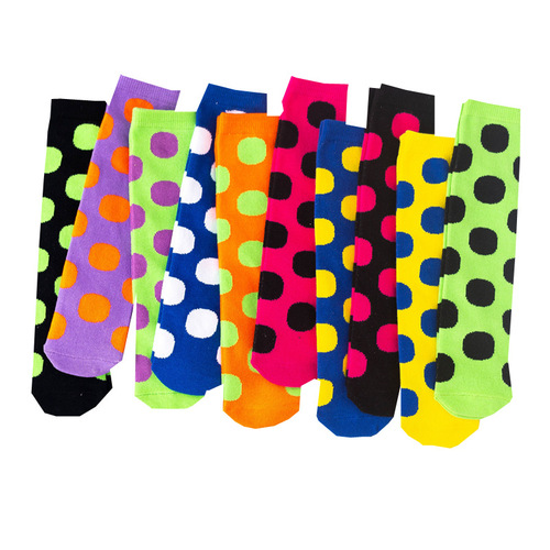 Children's socks, straight without heel, large polka dots, versatile mid-calf socks for children of all sizes, bright candy color with cotton socks