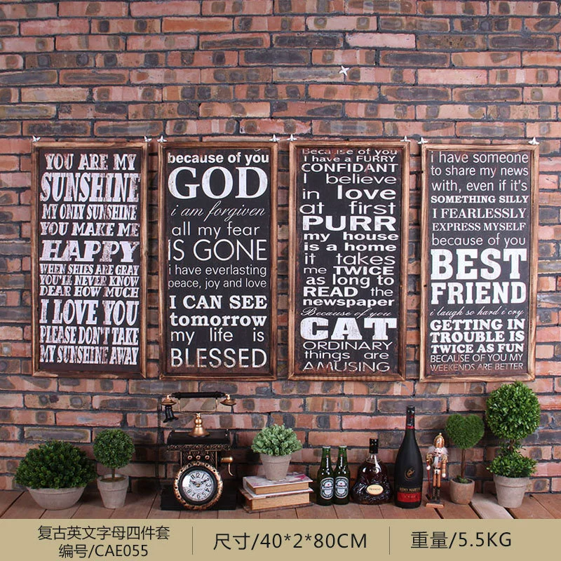 Retro industrial wind wood board painting wall -mounted creative home living room bar background wall decorative painting wall hanging painting