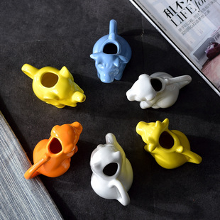 Cartoon personality ceramic animal with handle small milk pot Christmas household supplies hand-painted pot factory direct sales