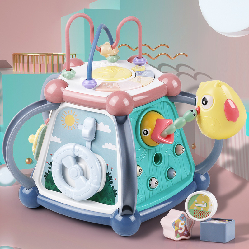 新款0-3岁儿童趣味七面盒多种玩法音乐智立方手拍鼓宝宝早教玩具