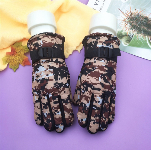 Cartoon cute winter warm ski gloves for children aged 7 to 13 years old, plus velvet, fashionable and thickened for middle-aged children and teenagers