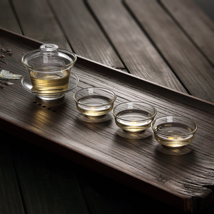 Venta al por mayor de vidrio grueso resistente al calor Kung Fu té de mano cuenco grande hecho a mano de estilo japonés de tres piezas cuenco transparente simple