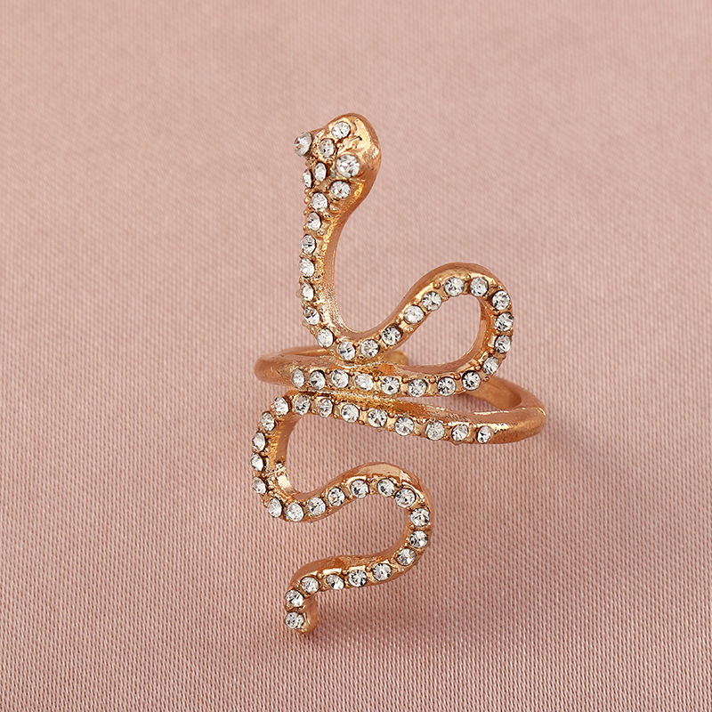 Snake-shaped Diamond Curved Adjustable Ring display picture 11