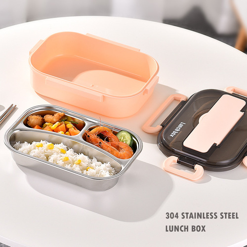 304 stainless steel double-layer fast food lunch box compartmented lunch box sealed leak-proof lunch box student office worker lunch box
