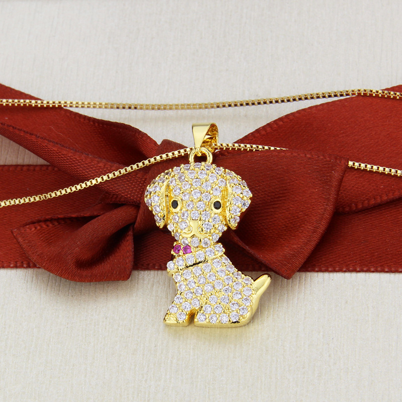 Hot-selling Dog Copper Plated Platinum Plated Zircon Inlaid Pet Pendant Necklace display picture 5