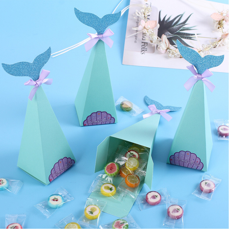 Hot Sale Summer New Popcorn Box Birthday Party Gold Powder Blue Mermaid Candy Box display picture 7