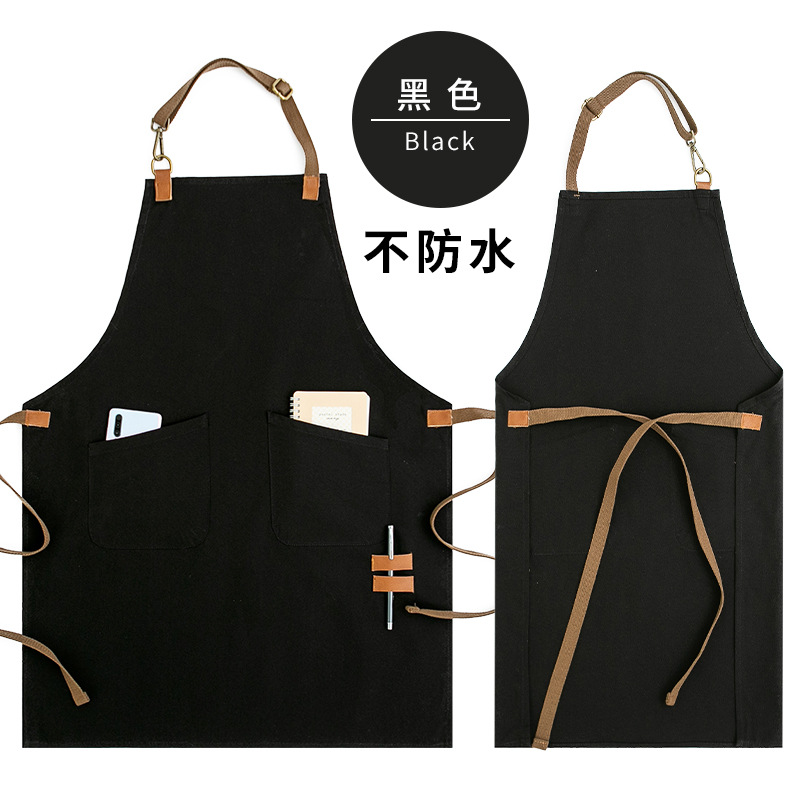 Estilo coreano de la lona Mezclilla delantal cuerpo completo Peluquería cocina café restaurante Ropa trabajo impreso LOGO