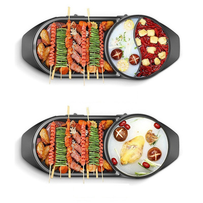 household smokeless Electric grill Electric hotplate Barbecue machine Maifanite Hot Pot one two-flavor hot pot