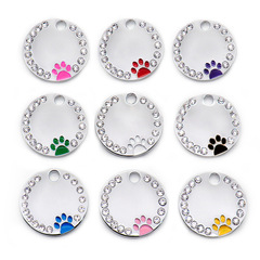 Ins Enamel Dog Pendant Round Paw Print Cat Collar Hook Pet Accessory Zinc Alloy Laser Engraved Tag