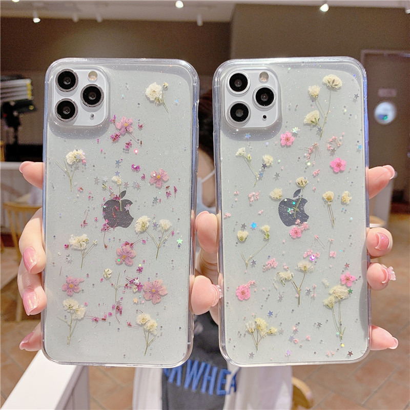 Kleine Blumen Handy Hülle Für Iphone 12 Handy Hülle Huawei P40 Pro Epoxy Neue Echte Blumen Schutzhülle display picture 2