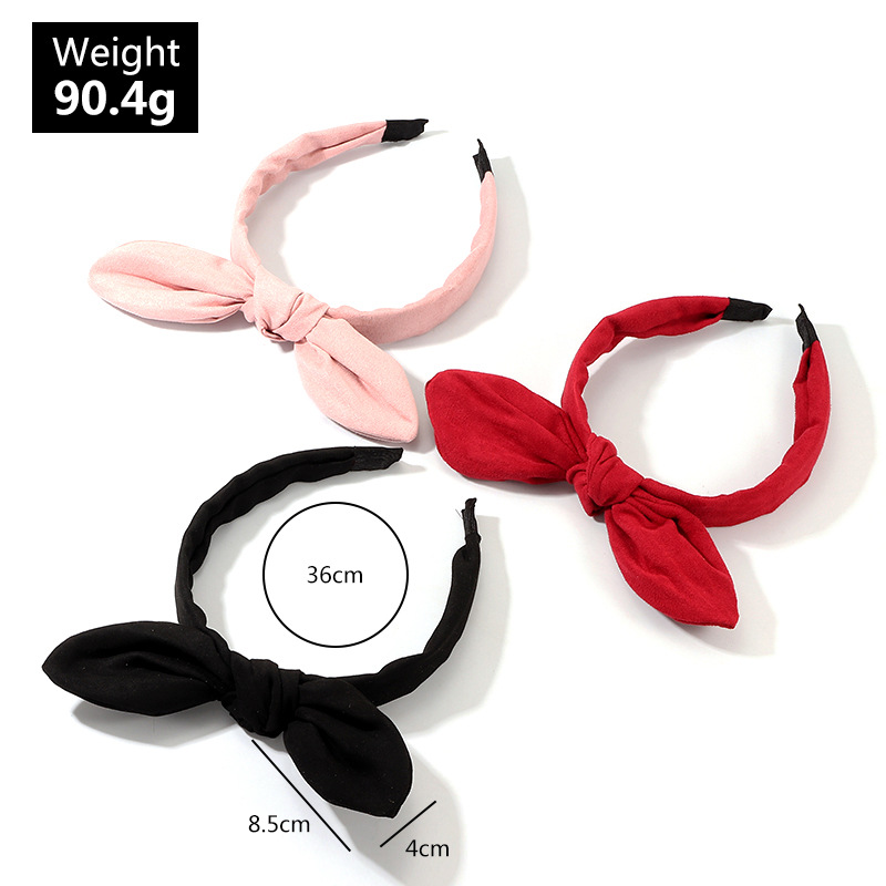 Fashion Rabbit Ears Headband Plaid Red Fabric Hairband Three-piece display picture 2