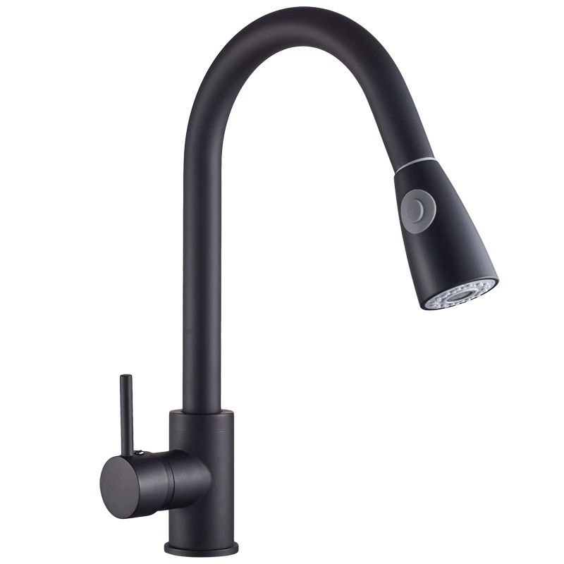 Pull-pull kitchen faucet black matte wash basin sink faucet shower head hot and cold brushed retro faucet